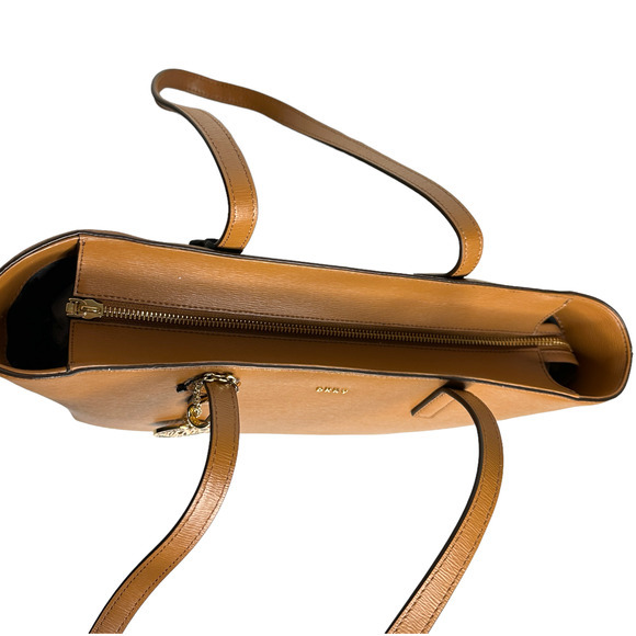 DKNY Tote Bag Satchel Handbag Purse Faux Leather Charm Brown Medium Brown NWT - Picture 4 of 8